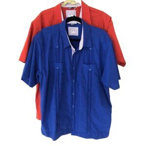 BOHIO Guayabera Camp Shirts Men's XL LOT of 2 Button Down Pintuck Bowl Dad Poppy